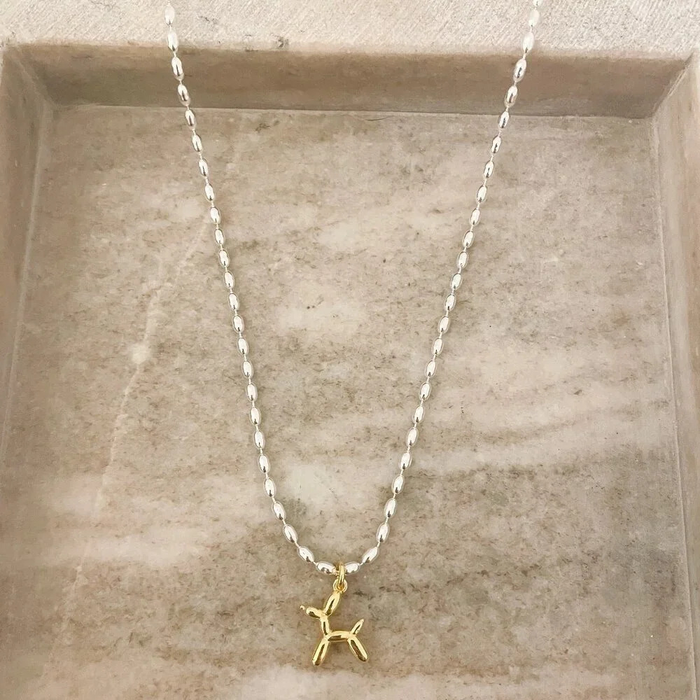 925 Sterling Silver Dainty Bead Necklace Balloon Dog Necklace - Picture 2 of 8